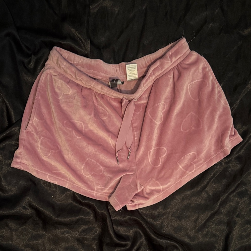 Velour Heart Drawstring Shorts - Dusty Pink